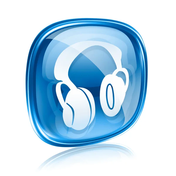 Headphones icon blue glass, isolated on white background. — Stock Photo, Image