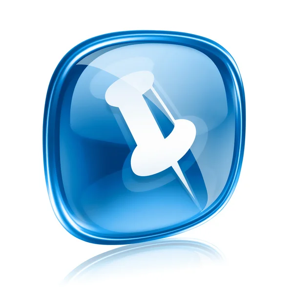 Thumbtack-Symbol blaues Glas, isoliert auf weißem Hintergrund. — Stockfoto