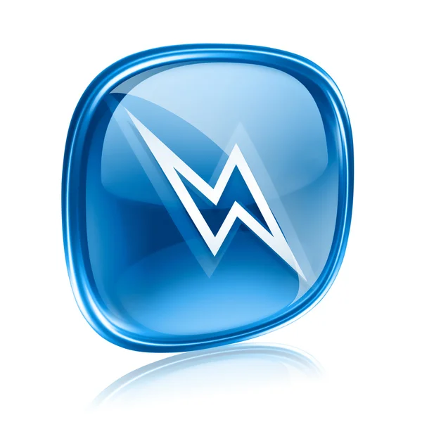 Blitz-Symbol blaues Glas, isoliert auf weißem Hintergrund. — Stockfoto