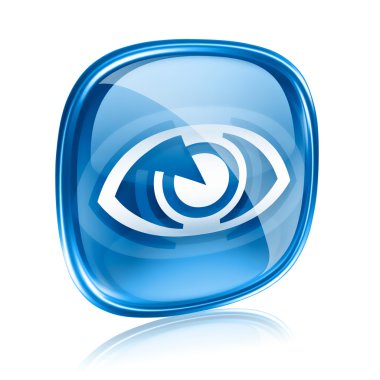 Eye icon blue glass, isolated on white background. clipart