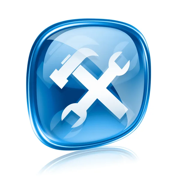 Werkzeuge Symbol blaues Glas, isoliert auf weißem Hintergrund. — Stockfoto