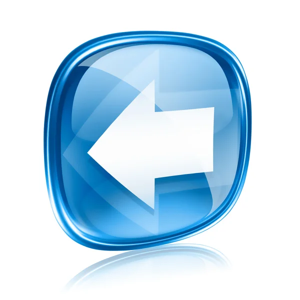 Pfeil links Symbol blaues Glas, isoliert auf weißem Hintergrund. — Stockfoto