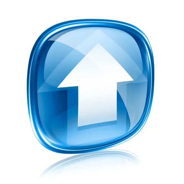 Hochladen Symbol blaues Glas, isoliert auf weißem Hintergrund. — Stockfoto
