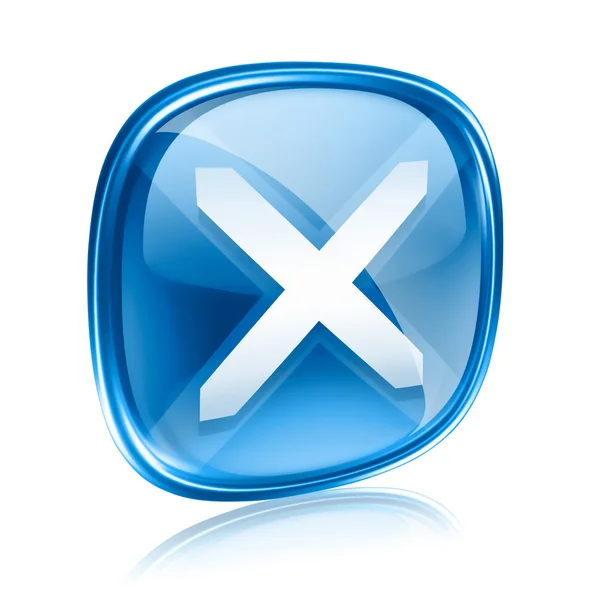 Fechar ícone de vidro azul, isolado no fundo branco . — Fotografia de Stock