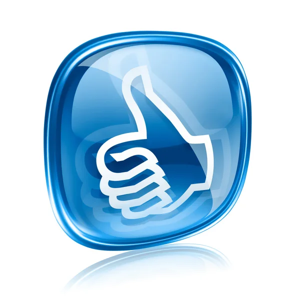 Pollice su icona vetro blu, approvazione Gesto della mano, isolato su whi — Foto Stock