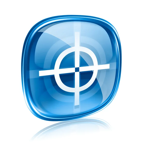 Target icona vetro blu, isolato su sfondo bianco . — Foto Stock
