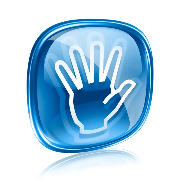 Hand pictogram blauw glas, geïsoleerd op witte achtergrond. — Stockfoto