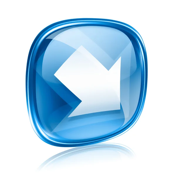 Icono de flecha vidrio azul, aislado sobre fondo blanco — Foto de Stock