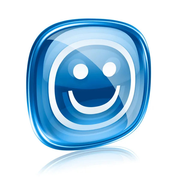 Vidro azul sorridente, isolado sobre fundo branco . — Fotografia de Stock