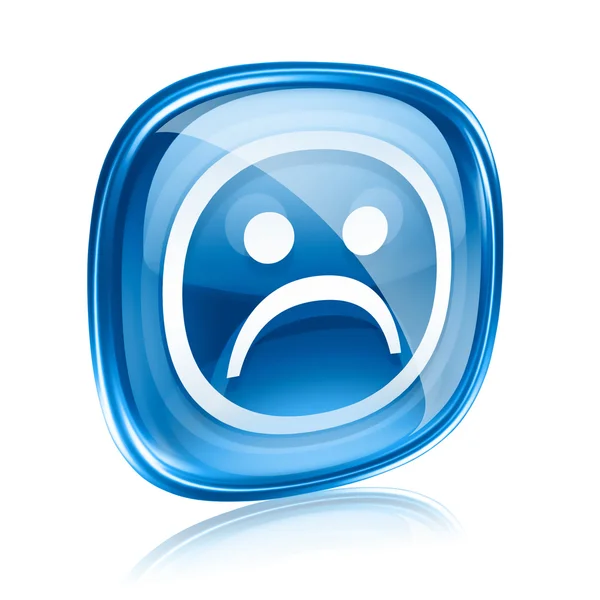 Smiley dissatisfied blue glass, isolated on white background. — Stock Photo, Image