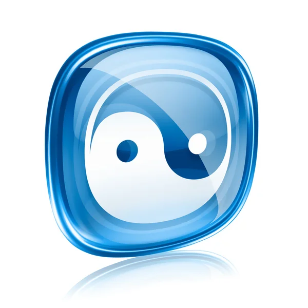 Yin yang szimbólum ikon kék üveg, elszigetelt fehér background. — Stock Fotó