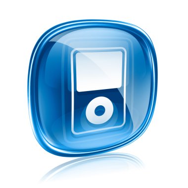 Beyaz arka plan üzerinde izole mp3 çalar mavi cam