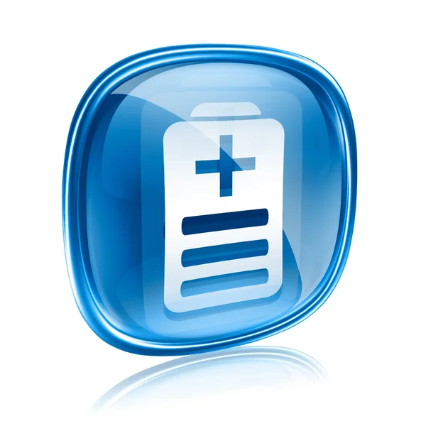 Batterij pictogram blauw glas, geïsoleerd op witte achtergrond — Stockfoto