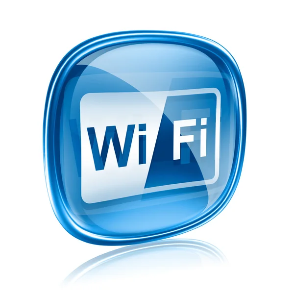 WI-FI icono de vidrio azul, aislado sobre fondo blanco — Foto de Stock