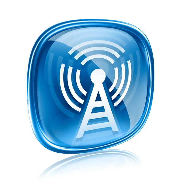Wi-fi wieża ikonę niebieskiego szkła, na białym tle — Zdjęcie stockowe
