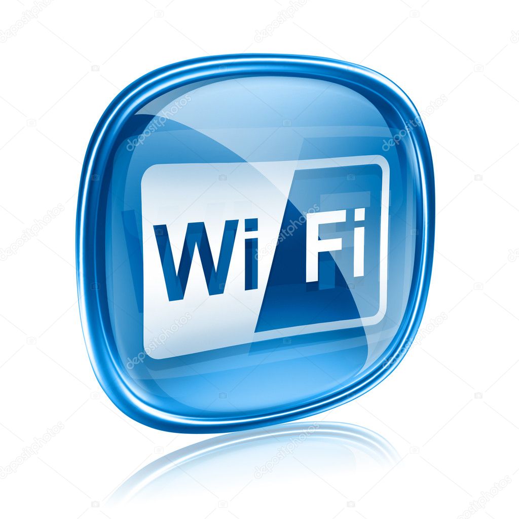 WI-FI icon blue glass, isolated on white background