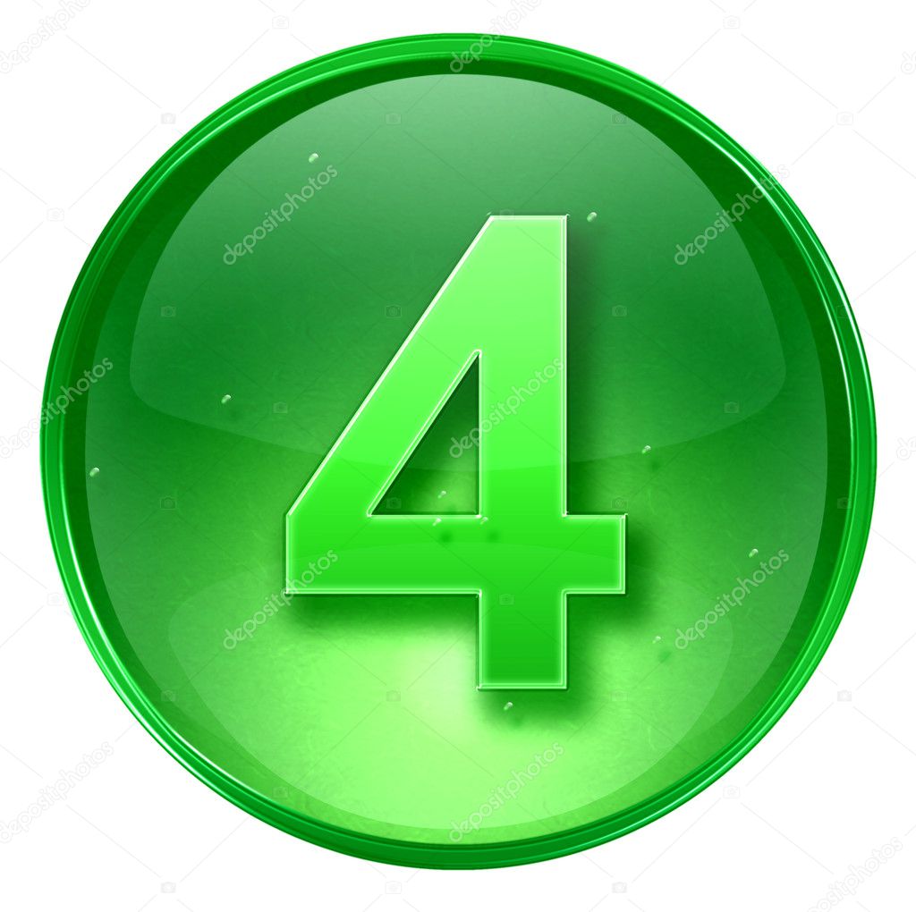 Number Four icon green, isolated on white background.