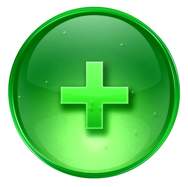Plus ikonu zelené, izolovaných na bílém pozadí. — Stock fotografie