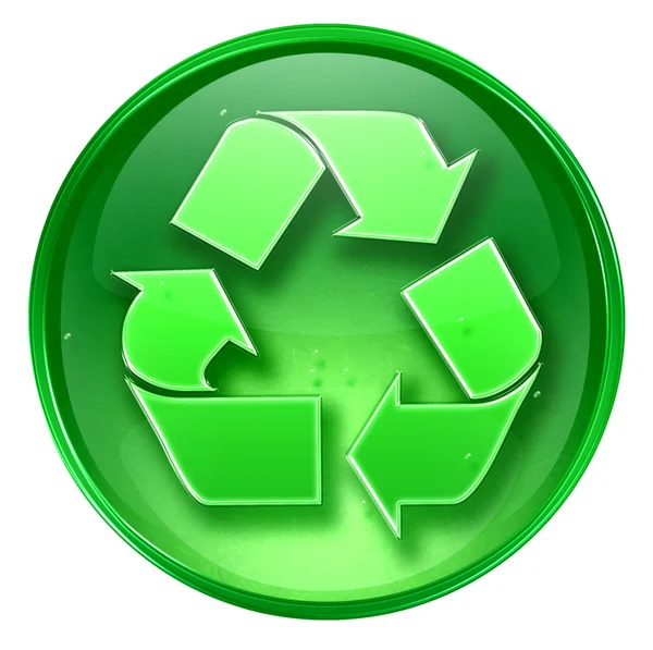 Újrahasznosítási szimbólum ikon zöld, elszigetelt fehér background. — Stock Fotó