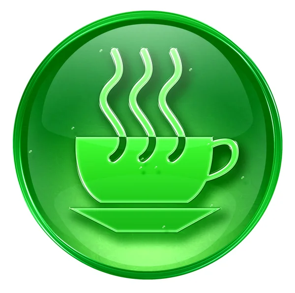 Кофейная чашка иконка зеленый, изолированный на белом фоне . — стоковое фото