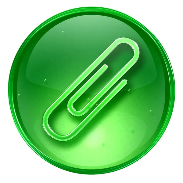 Ícone de clipe de papel verde, isolado no fundo branco — Fotografia de Stock