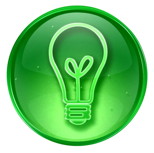 Zielona ikona żarówki, na białym tle na białym tle — Zdjęcie stockowe