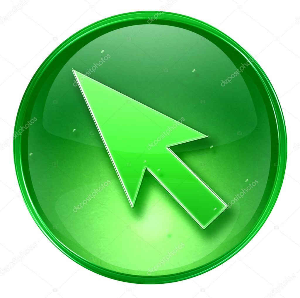 Cursor icon green, isolated on white background.