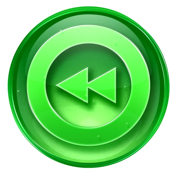 Rewind icona verde, isolato su sfondo bianco . — Foto Stock