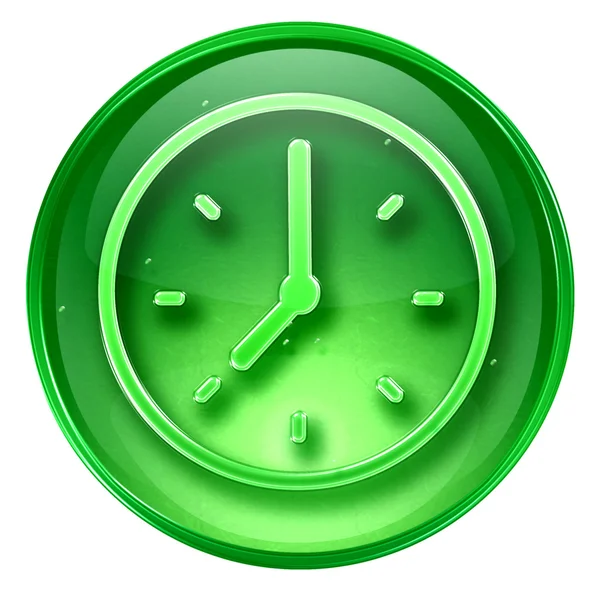 時計のアイコンが緑、白の背景に分離 — ストック写真