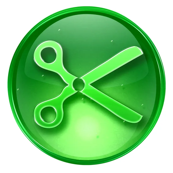Schere Symbol grün, isoliert auf weißem Hintergrund. — Stockfoto