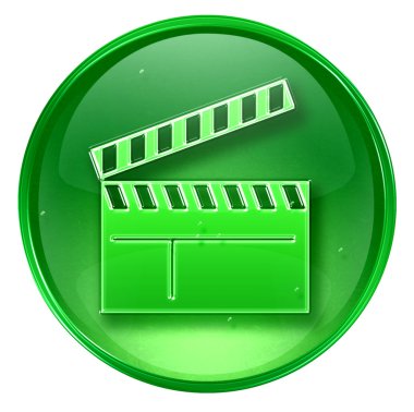 Film clapper Panosu simgesi yeşil, beyaz zemin üzerine izole.