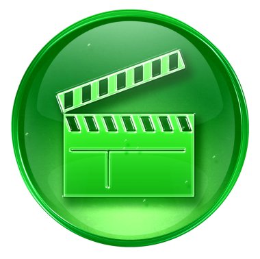 Movie clapper board icon green, isolated on white background. clipart