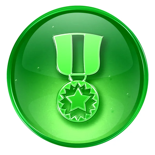 Значок медали зеленый, выделенный на белом фоне . — стоковое фото