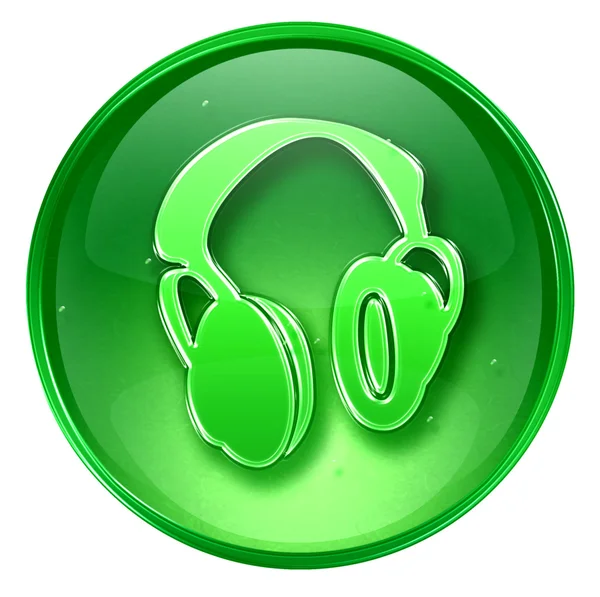 耳机图标绿色隔离在白色背景上. — 图库照片