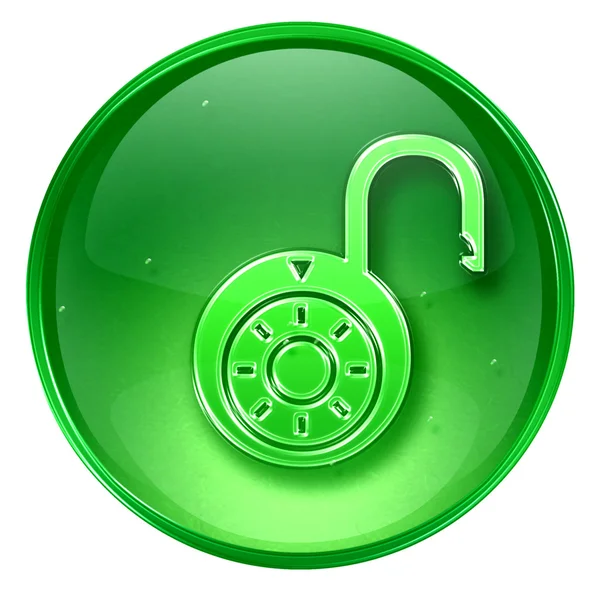 Lock is ingeschakeld, pictogram groen, geïsoleerd op witte achtergrond. — Stockfoto