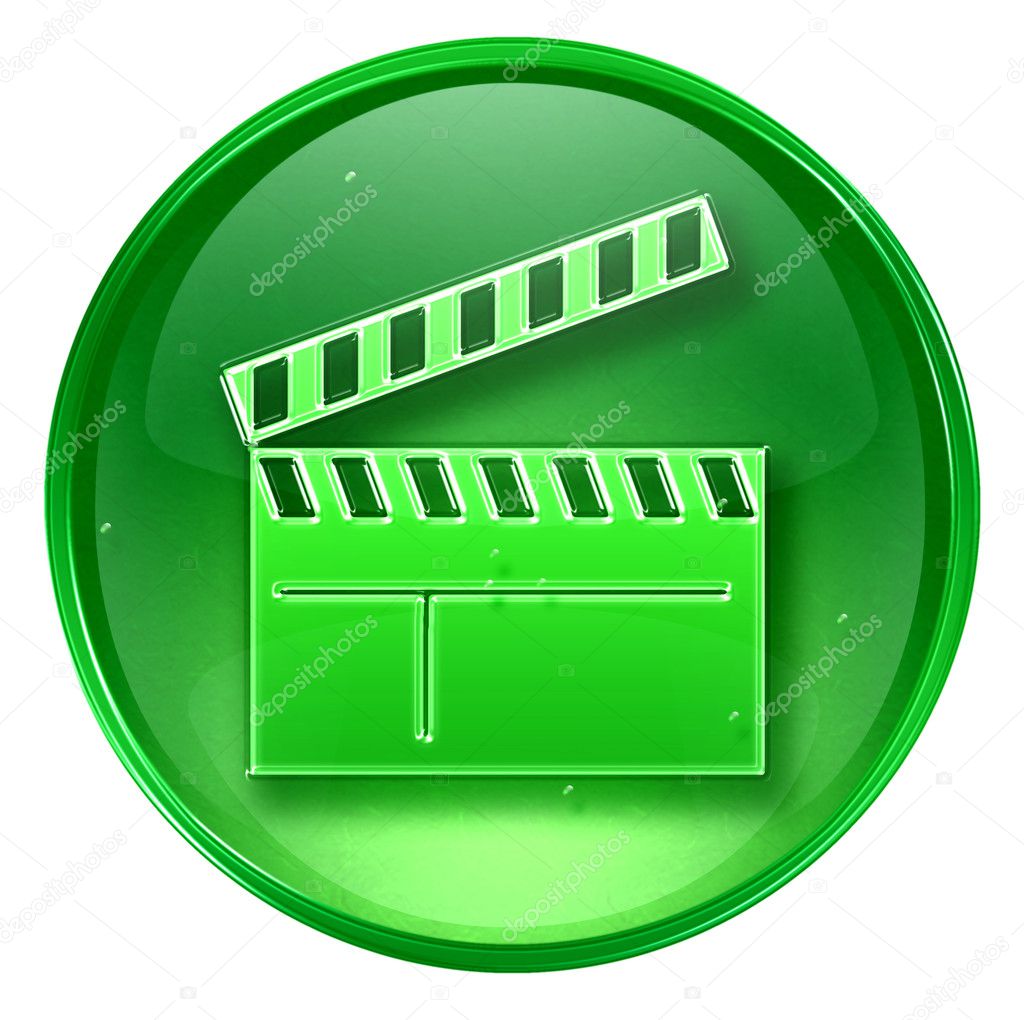 Movie clapper board icon green, isolated on white background.