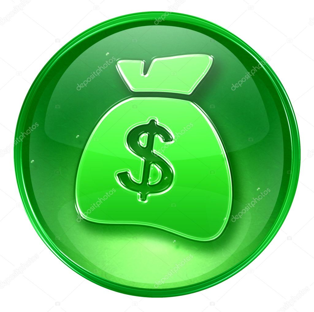 Dollar icon green, isolated on white background.