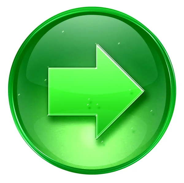 Šipka vpravo ikonu zelené, izolovaných na bílém pozadí. — Stock fotografie
