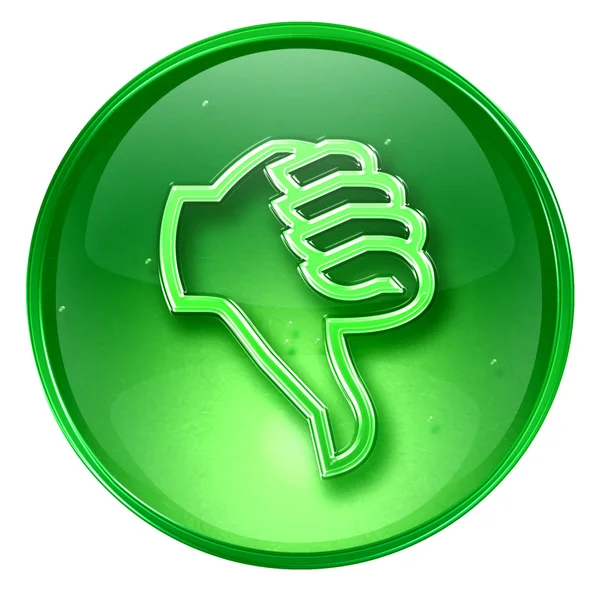 Kciuk w dół zielona ikona, na białym tle. — Zdjęcie stockowe