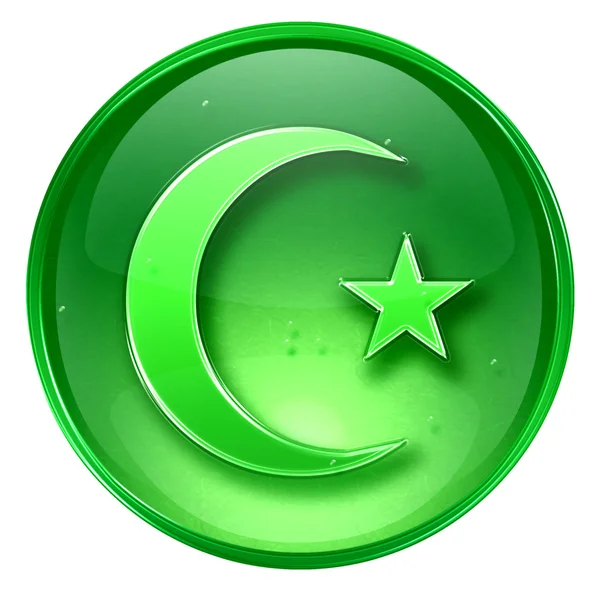 Луна и звезда икона зеленый, изолированные на белом фоне . — стоковое фото