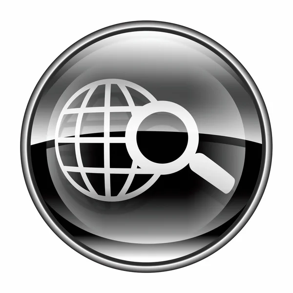 Globe och förstoringsglas ikonen svart, isolerad på vit bakgrund. — Stockfoto