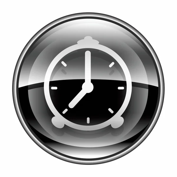 Ícone do relógio de alarme preto, isolado no fundo branco — Fotografia de Stock