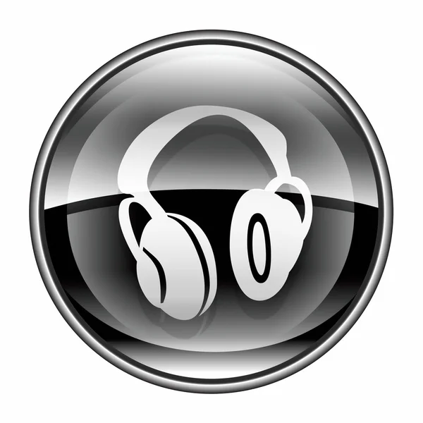 Hoofdtelefoon pictogram zwart, geïsoleerd op witte achtergrond. — Stockfoto