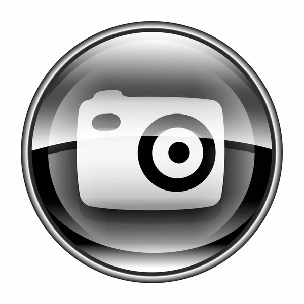 Fotoaparát ikona černá, izolovaných na bílém pozadí — Stock fotografie