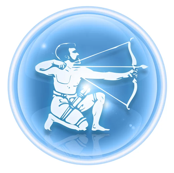 Sagitário ícone do zodíaco gelo, isolado no fundo branco . — Fotografia de Stock