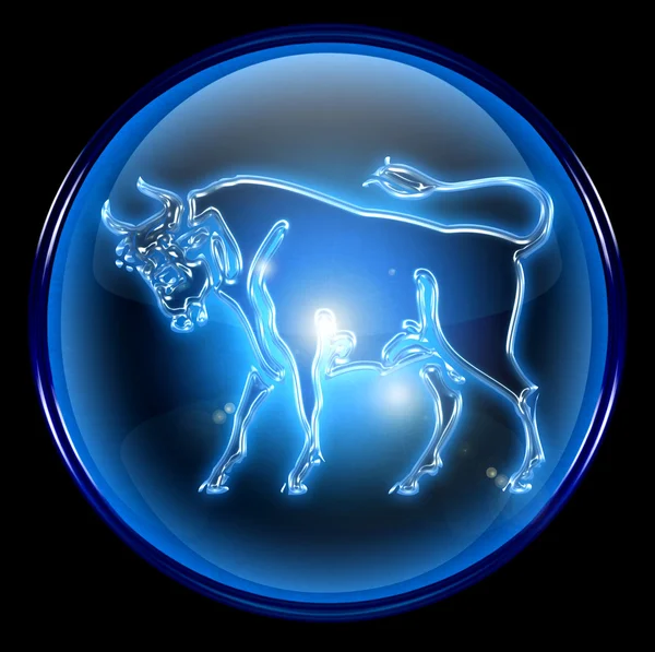 Taurus zodiac knappikon, isolerad på svart bakgrund. — Stockfoto