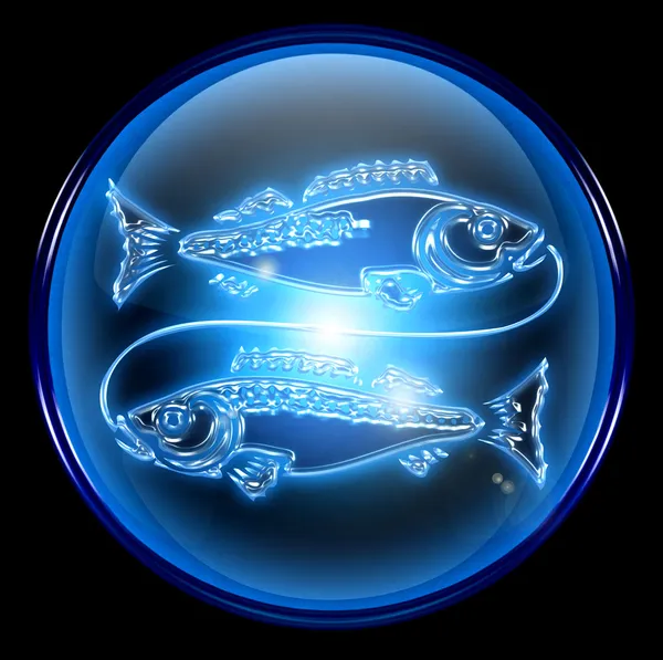 물고기 자리 조디악 버튼 아이콘, 검은 배경에 고립. — 스톡 사진