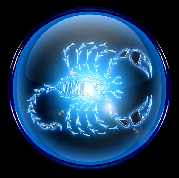 Scorpion icône du bouton du zodiaque, isolé sur fond noir . — Photo