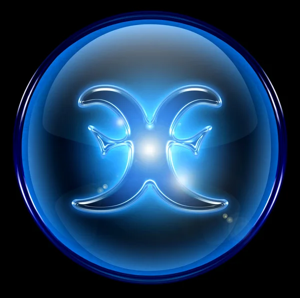 Icono del botón del zodíaco de Piscis, aislado sobre fondo negro . —  Fotos de Stock