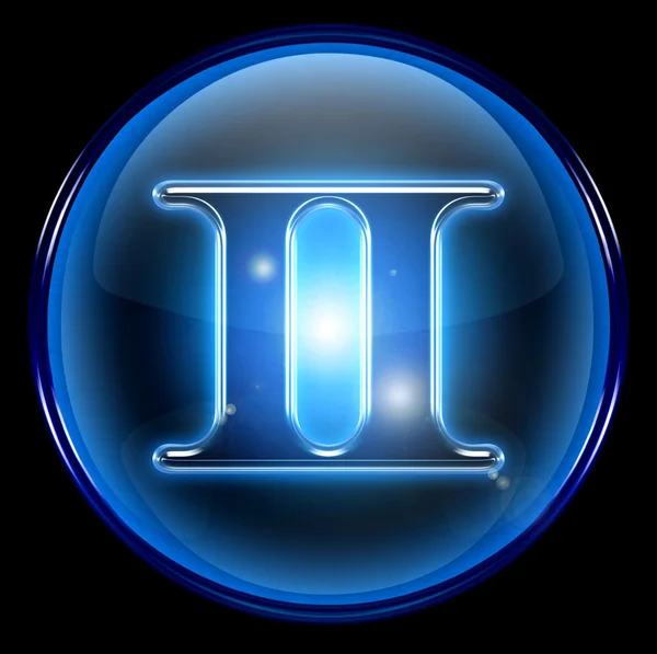 Gemini zodiac button icon, isolated on black background. — Stock Photo, Image